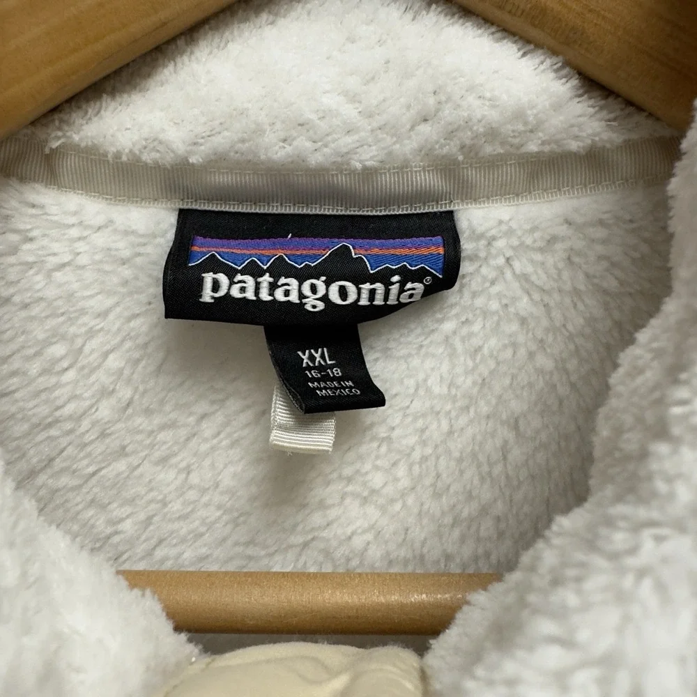 Patagonia Girls XXL Re-Tool Snap T Soft Teddy White Fleece Fluffy Sweater Jacket